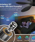 51 Inch Black Modern Ceiling Fan With Lights Remote App Control Quiet DC Motor Dimmable LED, bedroom use, whisper quiet feature