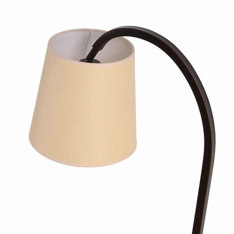 Oil Rubbed Bronze Floor Lamp With Elegant Scroll Design, tan tweed shade close-up, Casual Modern Vibe For Living Rooms