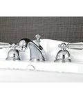 Close-up of Wilshire Widespread Bathroom Faucet With Brass Pop Up Drain Polished Chrome Brass Built To Last Drip Free Ceramic Disc Cartridge