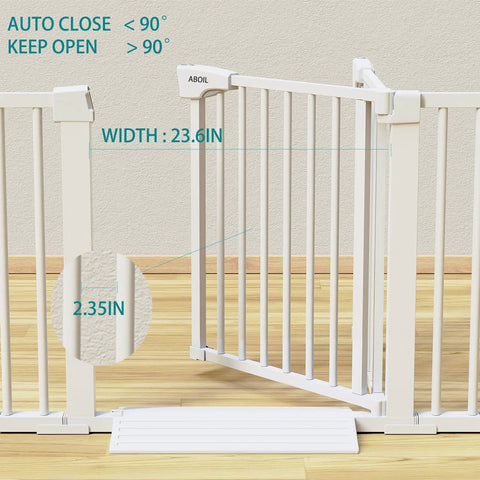 36 Inch Extra Tall Black Baby Gate For Stairs And Doorways, 29 To 48 Inch Wide, Metal Safety Auto Close Gate in white, open view