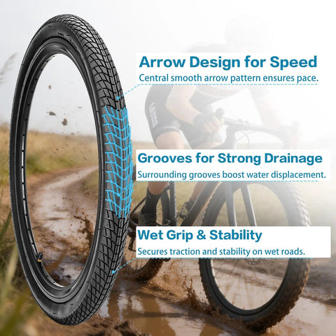 Foldable Bike Tire Set With Tubes, Levers, Rim Strips And Repair Kit For 20, 24, And 26 Inch Bikes, 1.75 Wide Tires, 32mm Schrader Valve