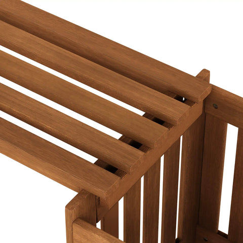 Corner close-up of the Two In One Planter Bench Set With Premium Hardwood Planters Outdoor Garden Bench showing slatted seat design.