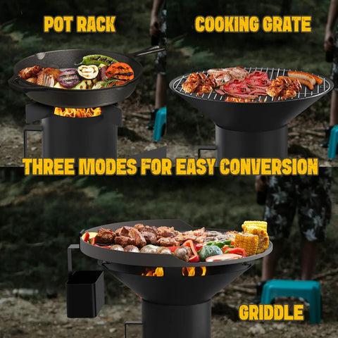 Three In One Camp Rocket Stove Kit With Griddle Grill And Pot Rack Portable Wood Burning Stove With Detachable Stand