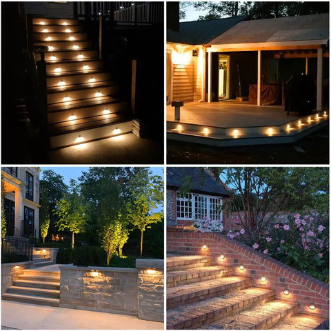 Aluminum Recessed LED Lights Kit 16 Pack 1.02 Inch 26 Millimeter Outdoor Deck Stair Lights 12V Low Voltage Waterproof Landscape Lighting 3000K Warm White Built Tough Weatherproof For Wall Deck Steps Walkway Driveway Backyard