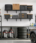 Heavy Duty 4 Pack Garage Wall Shelving Set With 1400Lb Capacity, 2x3 Ft Shelves, Wall Mounted Storage Rack, installed in garage.