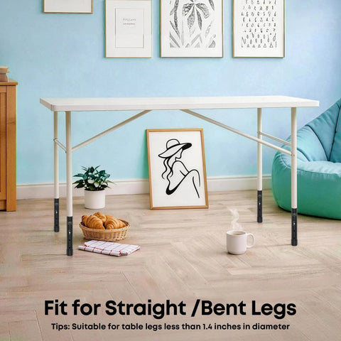Heavy Duty Carbon Steel Table Leg Extenders Deliver Top Shelf Support For A Quick No Sweat Desk Lift That Kills Back Pain Cold With Simple Height Adjustments Up To Five Point Eight Inches Four Pack on a table in a bright room.