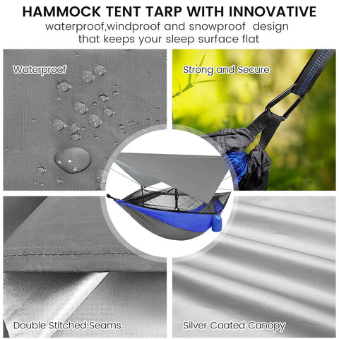 Go To Camping Hammock With Mosquito Net And Rain Fly Portable Nylon Hammock Tent showing waterproof fabric and tree straps