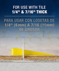 LASH Tile Leveling System Part A Clips For One Sixteenth Inch Grout 1000 Pack partially inserted between tiles