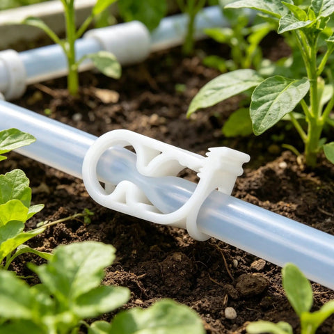 Plastic tubing clamp with adjustable flow on garden hose, part of Ten Pack Plastic Tubing Clamps With Adjustable Flow Control For Quarter To Half Inch Tubes, Lab Pinch Valves For Beer Brewing And Infusion Bottles, Precise Flow Regulation For All Your Lab Equipment