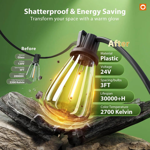 Lit Solar String Lights Outdoor Waterproof Shatterproof With Remote Dimmable And Timing 96 Ft Hanging Lights bulb details