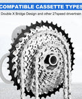 Heavy Duty Hollow Link Bike Chain For Road BMX Mountain Bikes 21 24 27 Speed Compatibility 116 Links Rust Resistant Steel Chain Built To Last Through Tough Trails displayed with cassette gear