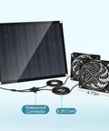 30W Solar Panel Vent Fan Kit For Small Chicken Coops, Greenhouses, Sheds, And Pet Houses, Weatherproof Outdoor Solar Exhaust Fan For Off Grid Ventilation IPX7 Waterproof Easy Install featuring dual fans and waterproof connector