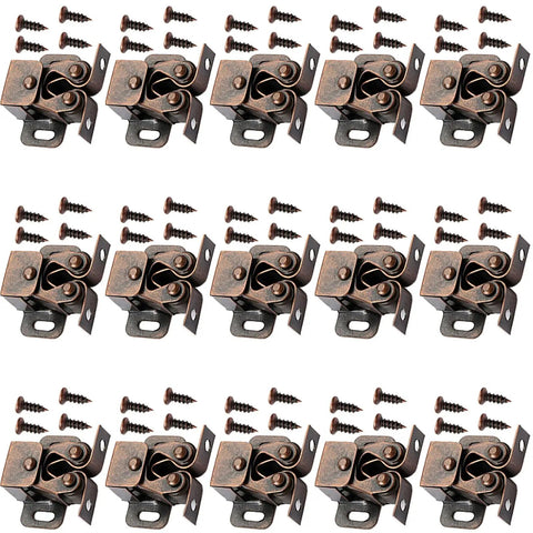 Heavy Duty Double Roller Cabinet Door Catches For Wardrobe And Cupboard Smooth Glide Metal Hardware That Won T Break Or Deform Easy Install For Home Renovation Projects, set of 12 with screws, bronze finish.