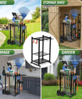 Built Tough Garden Tool Organizer Rack For Garage Or Shed Holds Up To Fifty Tools With Thirty Five Vertical Slots And Eleven Side Hooks shown in various environments