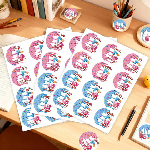 Ice Cream Themed Paper Food Bags With Dope Decorative Stickers on a desk with books and stationery, black party packaging for gifts.