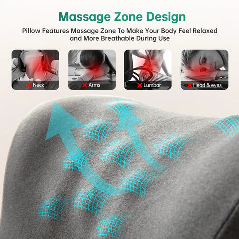 Massage zone design on office chair headrest pillow attachment and desk nap cushion with comfy memory foam neck support