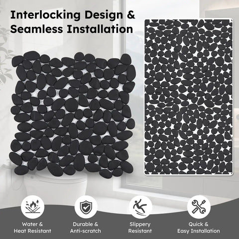 Black Oval Pebble Tile Kit For Shower Floor And Backsplash, 5 Sheets, Pebble Mosaic For Kitchen Bathroom Wall And Floor, Mesh Backing