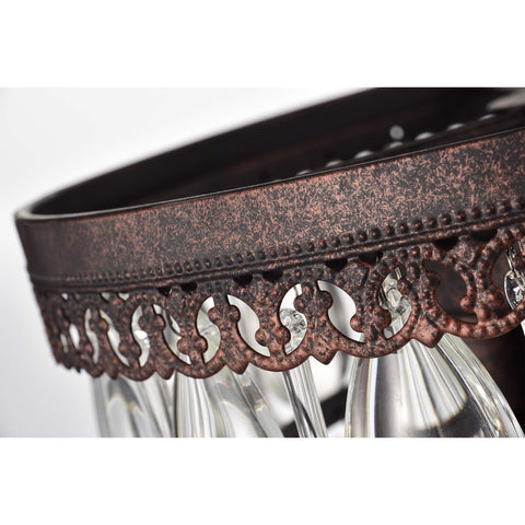 Close-up of decorative design on Antique Copper 3 Light Chandelier With Glass Drops Multilevel Pendant Fixture Dope Vintage Vibe