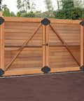 Wooden gate with Fence Gate Kit With 90 Degree Hinges And Anti Sag Support For Single Or Double Doors installed on brick posts.