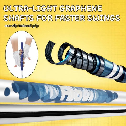 Promotional image of ultra-light graphene shafts for kid friendly junior right handed golf club set with oversized 360cc driver.