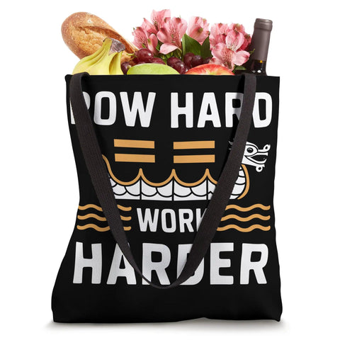 Dragon Boat Racing Tote Bag For Festival Fans And Paddlers, black with bold text and water sports artwork, filled with groceries