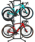 Freestanding Bike Storage Rack For Garage Holds Four Bikes With Adjustable Arms Gravity Indoor Stand Space Saving Vertical Design For MTB And Road Bikes Up To 240lbs No Drill Easy Setup