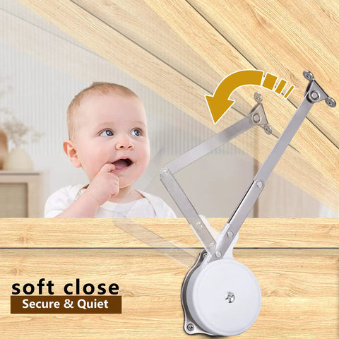 Soft Close Toy Box Hinges Set With No Pinch Lid Support installed on wooden box with safe gap for child safety