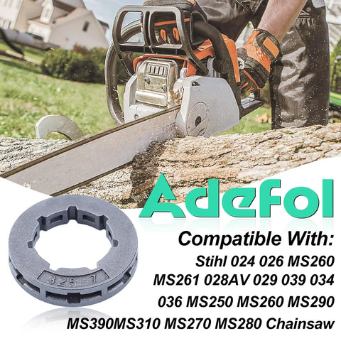 Chainsaw cutting log with Six Pack.325 Inch Sprocket Drive Rim Kit With 7 Tooth Spline 19mm, compatible with Stihl models.