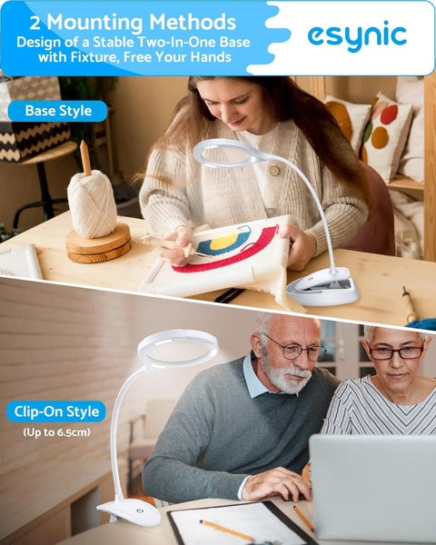 Go To Lighted Desk Magnifier With Clamp And Heavy Base, USB C Rechargeable, 5X And 10X Magnification used for crafts and reading