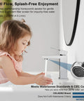 Single Hole Chrome Bathroom Faucet With Modern One Handle Design All Metal Pop Up Drain Ceramic Cartridge Built To Last Heavy Duty Square Vanity Sink Mixer Faucet For Smooth Durable Performance, shown with child washing hands