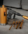 Pro Grade Wet Concrete Core Drill Bit, 4 Inch Diamond Hole Saw For Drilling Concrete And Masonry, 16 Inch Depth, Marble Granite Brick And Hard Masonry, Arbor Range 1 To 7, 10mm Segment Height with drill machine