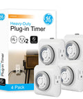 24 Hour Mechanical Outlet Timer Switch With Dual Grounded Plug In Control For Indoor Lighting Lamps Fans Christmas Trees And Small Appliances Pack Of 4 With Easy Pushpin Scheduling No Wi Fi Or Apps Needed.