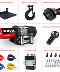4500 Lbs Electric Winch With Steel Cable And Roller Fairlead For ATV UTV Recovery, shown with accessories