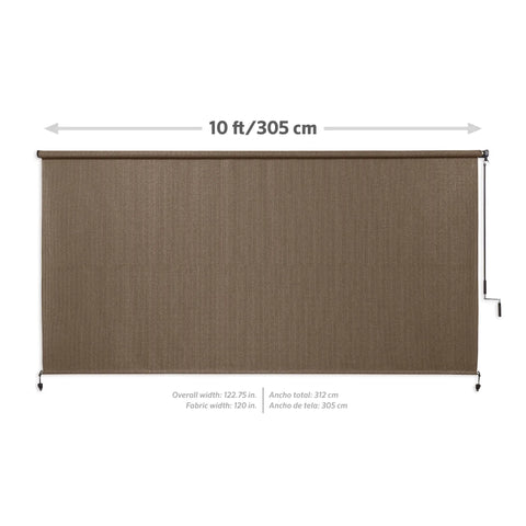 Outdoor Roller Shade With Wand 95 Percent UV Block Breathable Light Filtering For Patio Or Porch 10 Ft By 8 Ft Walnut