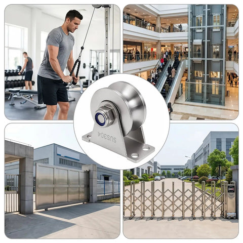 2 Pack U Groove Pulley Wheel For Rope With Stainless Steel Cable Pulley Wheel And Screws Wall Mounted Lifting Pulley Block With Duplex Bearings Heavy Duty DIY Gear For Gym Equipment And Sliding Rolling Gates, stainless steel pulley