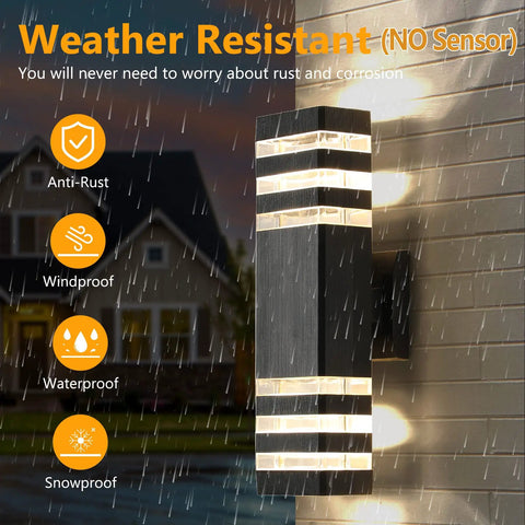Up And Down Outdoor Wall Light Dual Sconce In Black Modern Three Layer Aluminum Exterior Fixture For House IP65 Waterproof Porch And Garage Warm White 3000K Two Pack illuminating wall in rain