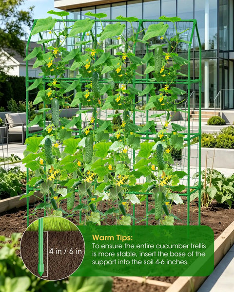 65 Inch Outdoor Cucumber Trellis For Climbing Plants Heavy Duty Metal Garden Trellis With Dense Netting in garden setup