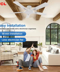 52 Inch Low Profile Ceiling Fan With Lights And Remote Control, White Finish, Flush Mount, DC Reversible Motor installed in living room