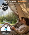 Misting Fan For Camping With Light, Rechargeable Portable Tent Fan With 300ml Water Tank in use inside a tent by a couple
