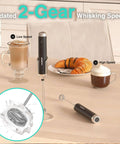 Powerful Rechargeable Milk Frother Wand With Stand Handheld Electric Foam Maker for coffee with two speed settings