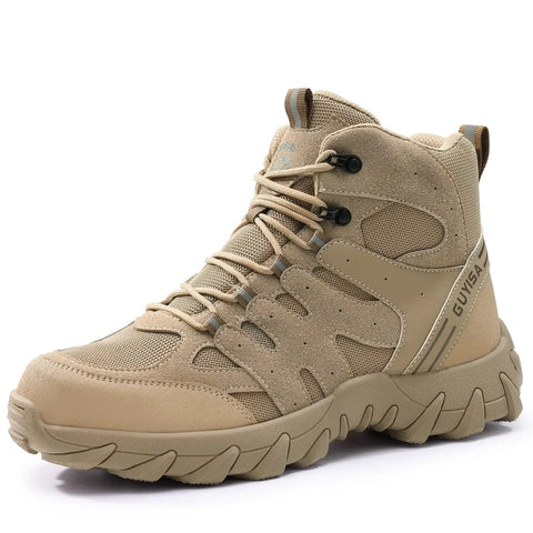 Heavy Duty Steel Toe Work Boots for Men Breathable High Top Safety Shoes Built Tough for Construction and Industry Premium Comfort Lightweight Yet Indestructible with Anti Puncture Kevlar Insole Brown, side view