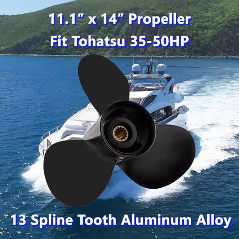Aluminum Outboard Boat Propeller For Tohatsu 35 To 50HP Right Hand 11.1 Inch Diameter 14 Inch Pitch 13 Spline 3T5B645290 Compatible With 35 40 50HP Motors