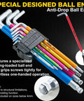 Long Arm 9 Piece Metric Hex Key Wrench Set With Anti Slip Ball End Color Coded SK2 Steel 1.5mm To 10mm Built Tough Pro Grade Hex Keys