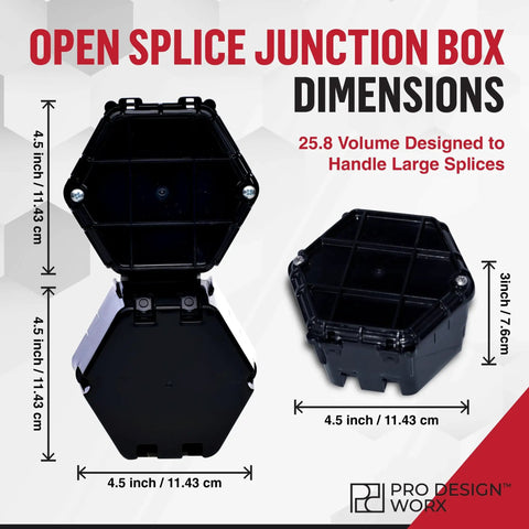 Open Splice Junction Box Two Pack For DIY Wiring With UL 514C Code Approved One Piece Polycarbonate Enclosure In Black