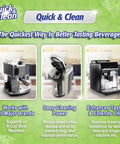 Keurig cleaning pods (6-pack) for 2.0 machines; green promotional image showing three coffee brewers