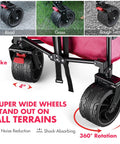 Image of Pink All Terrain Folding Wagon Cart With Big Wheels Heavy Duty Collapsible Utility Cart with 4-inch wide wheels and brake