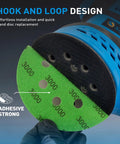 Get That Shiny Finish With These 100 Assorted 5 Inch Wet Dry Sanding Discs featuring 8 holes hook and loop design attached to sander.
