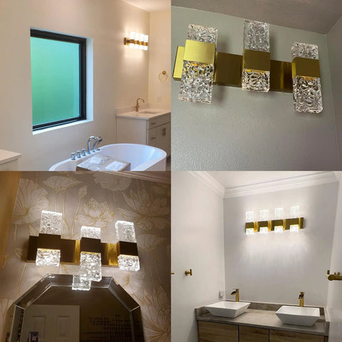 Modern LED Vanity Lights For Bathroom Over Mirror In Brushed Gold With Crystal Accent Fixtures Two Lights Sleek Wall Sconces 20W 3000K 15 Inch Dimmable Energy Efficient Easy Install