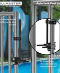 Heavy Duty Pool Gate Latch For Chain Link Fences 1 3/8 Inch Frames And 1 7/8 Inch Posts, Push Style Self-Latching Outdoor Fence Latch With Spring Closer, Easy Install, Adjustable And Reversible Swing shown in use on gate with outdoor background