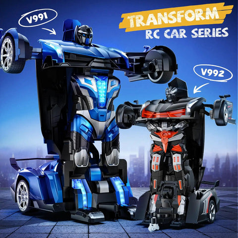 Big Size Transforming Remote Control Car With Gesture Sensing And One Key Deformation 2.4GHz RC Car in robot mode, blue and black